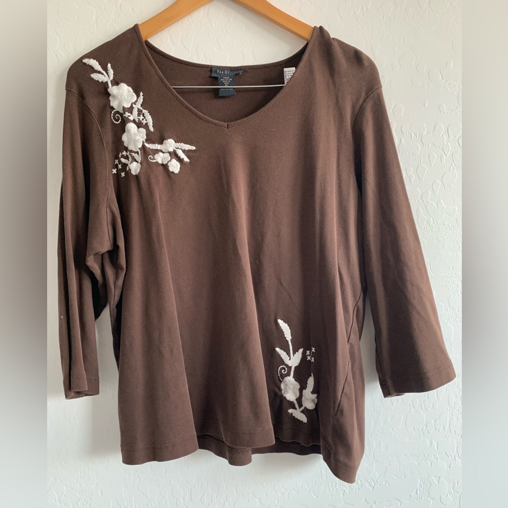 Van Heusen Brown Top with White Embroidery